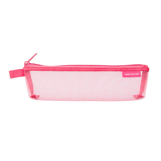 Midori Mesh Mini Pen Case — Pink A — front view