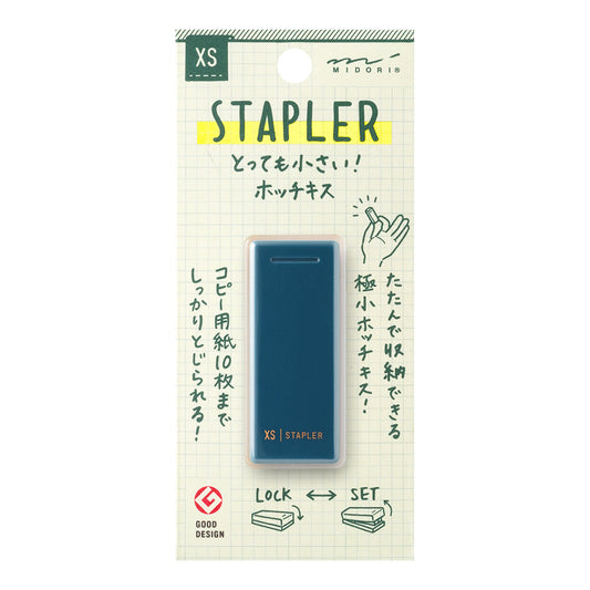 Midori XS Compact Stapler — Navy Blue B — front view