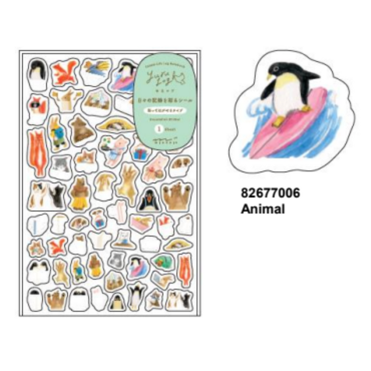 Midori Yuru Log Sticker <1 Sheet> — Animal — flat lay