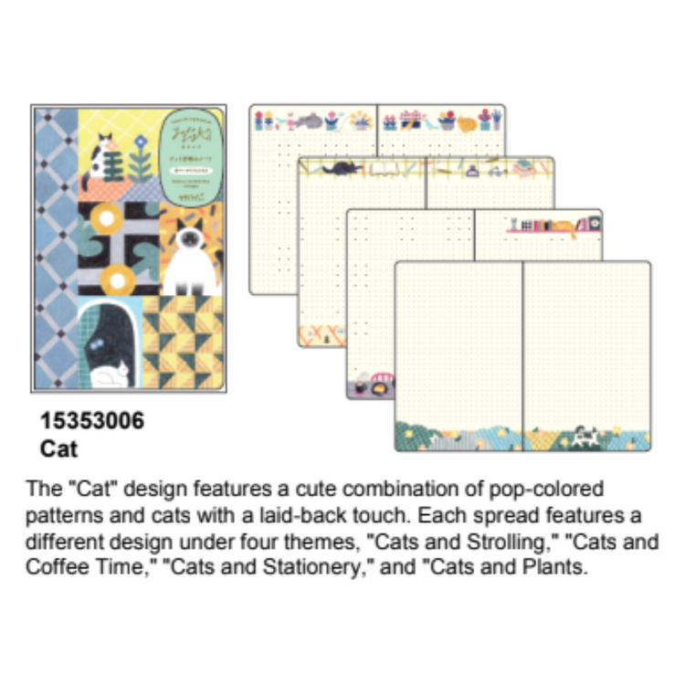 Midori Yuru Log Notebook <B6> — Cat — flat lay