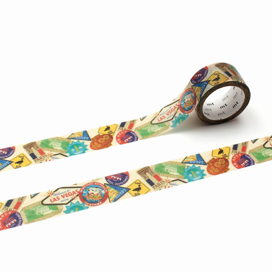 mt Upcyle Washi Tape — Upcycle Travel Sticker Collage — roll front