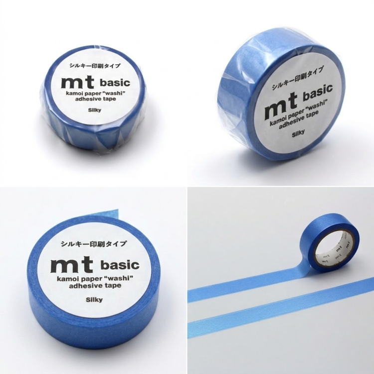 mt 1P Kamoi Washi Tape — Silky Blue — rolled out on paper