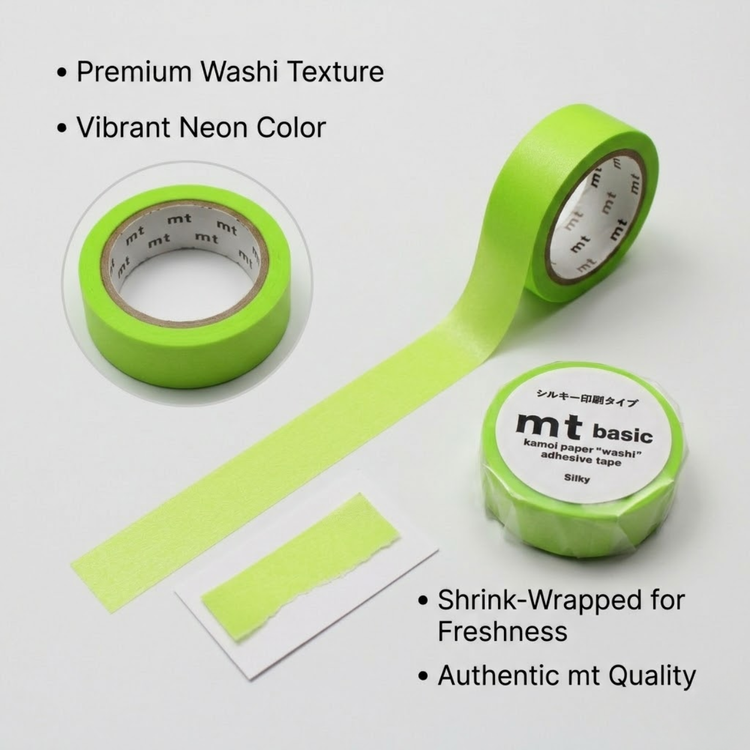 mt 1P Kamoi Washi Tape — Silky Light Green — rolled out on paper
