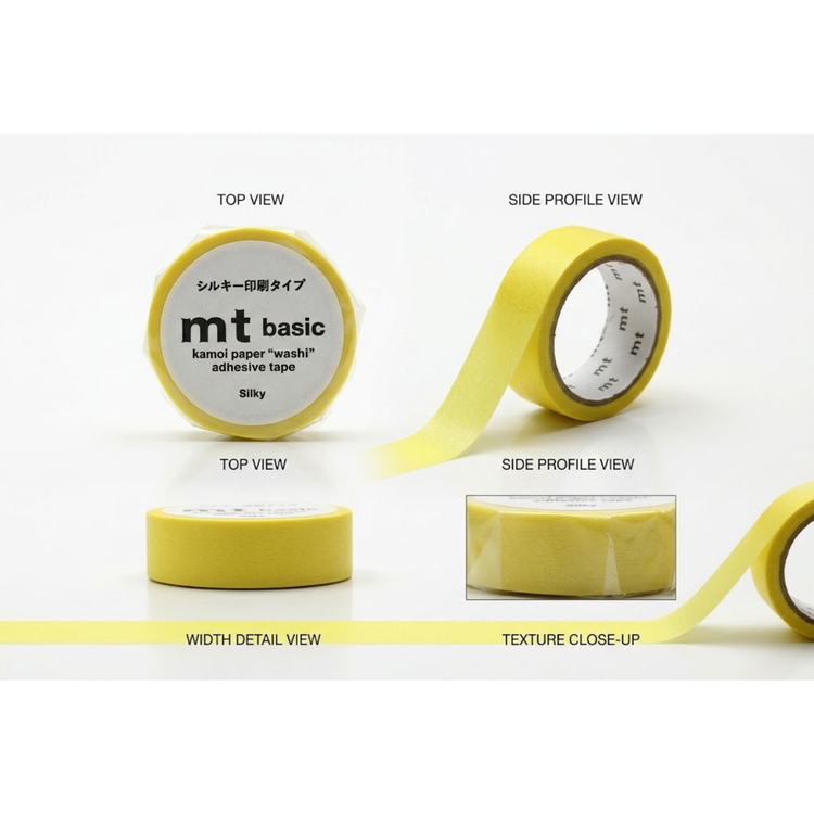 mt 1P Kamoi Washi Tape — Silky Yellow — rolled out on paper