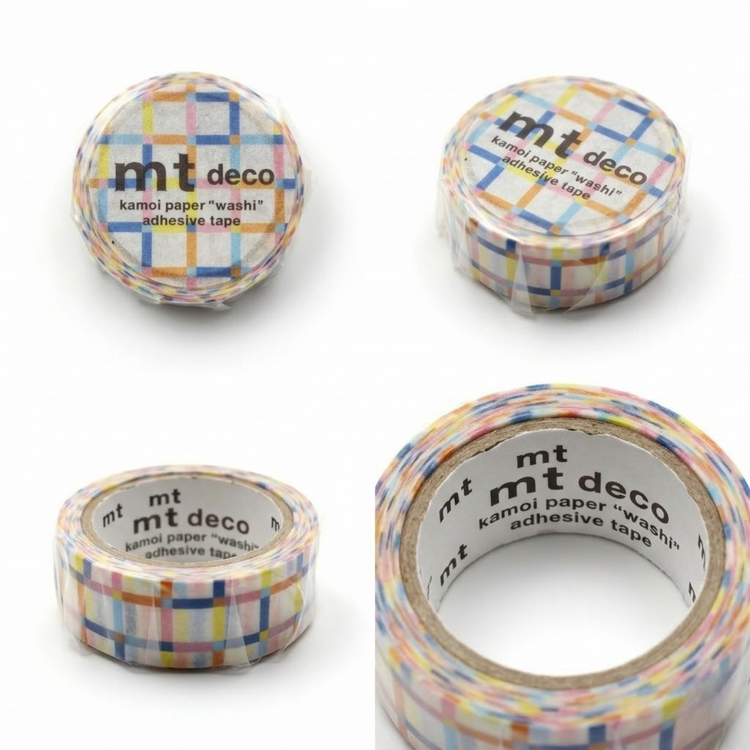 mt 1P Kamoi Washi Tape — Colorful Gingham Random — rolled out on paper