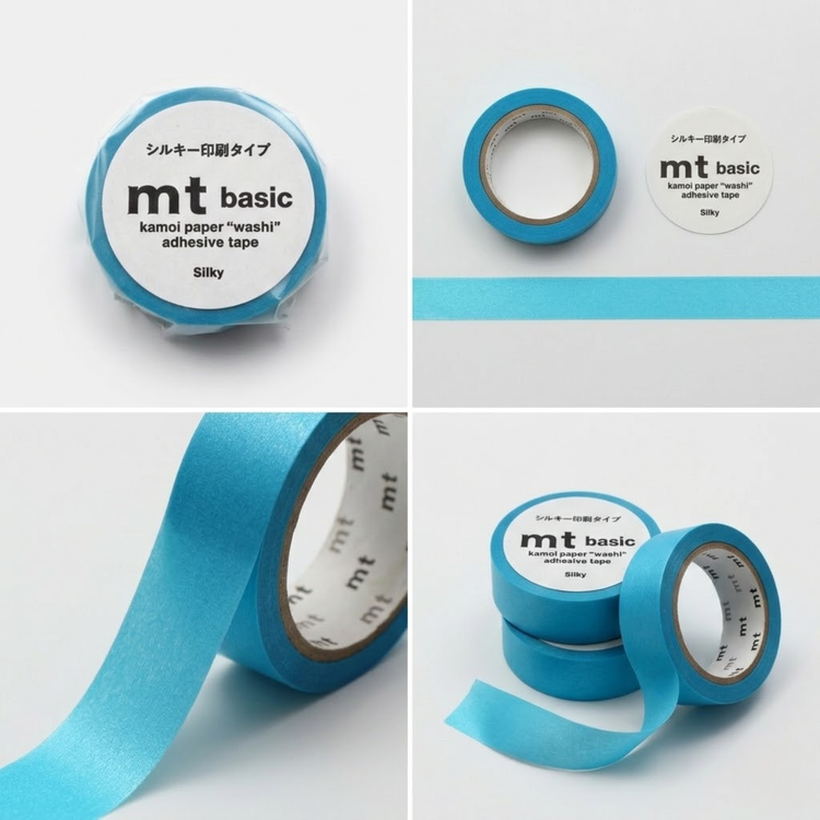 mt 1P Kamoi Washi Tape — Silky Light Blue — rolled out on paper
