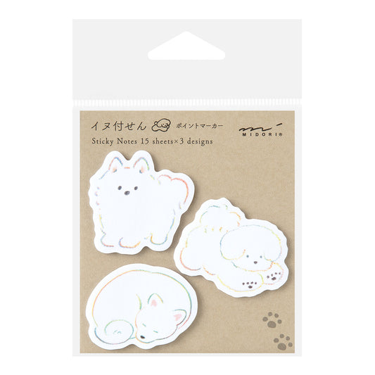 Midori Sticky Notes Point — White Dog — front view