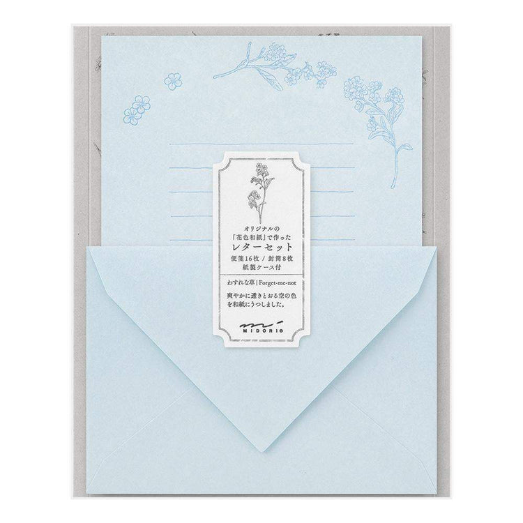 Midori Letter Set Flower Color Washi Paper — Blue — detail view