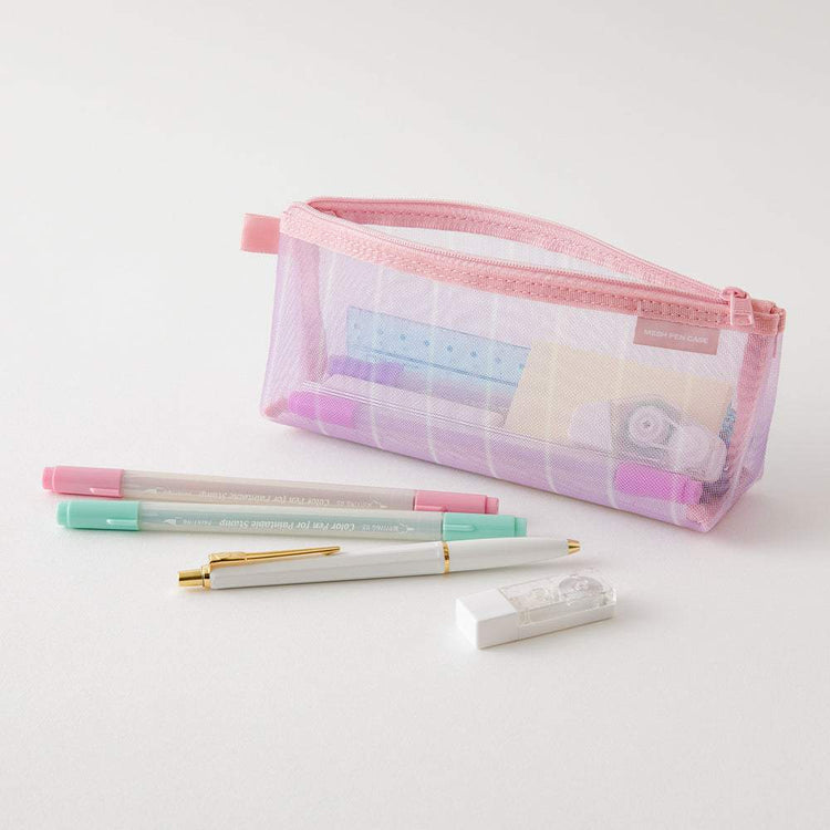 Midori Mesh Pen Case with Gusset <Limited Edition> — Stripe Purple — with packaging
