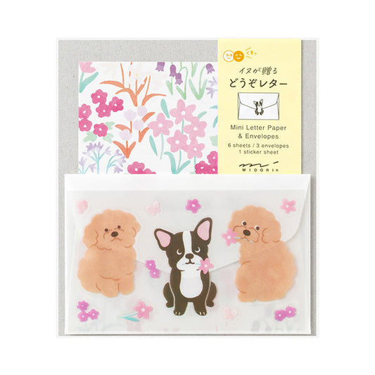 Midori Mini Letter Paper & Envelopes with Stickers — For You Dog — front view