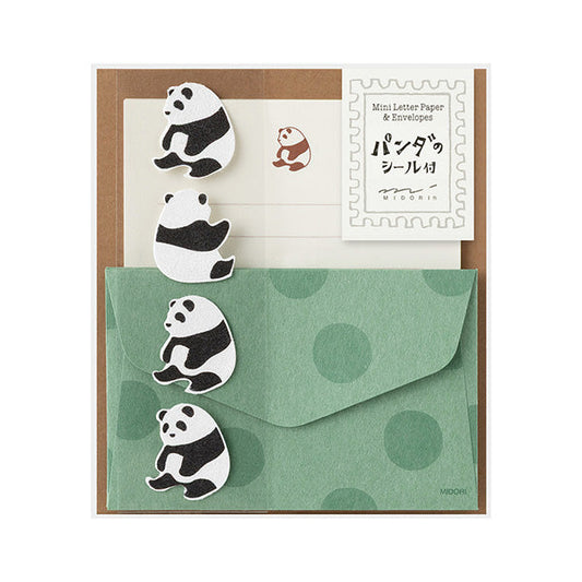 Midori Mini Letter Paper & Envelopes with Stickers — Panda A — front view