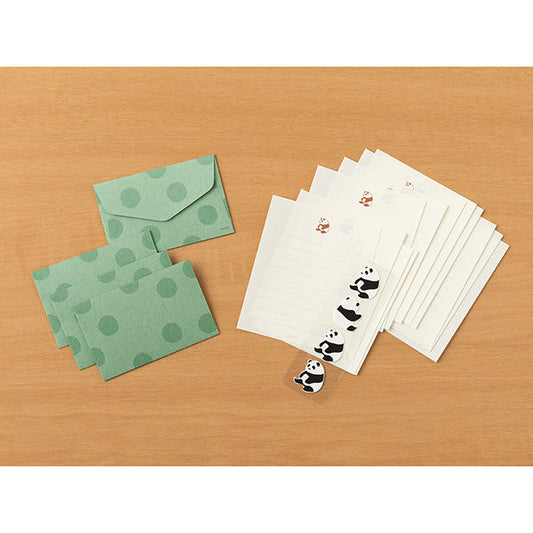 Midori Mini Letter Paper & Envelopes with Stickers — Panda A — detail view
