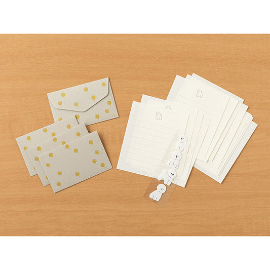 Midori Mini Letter Paper & Envelopes with Stickers — Bichon Frise — detail view