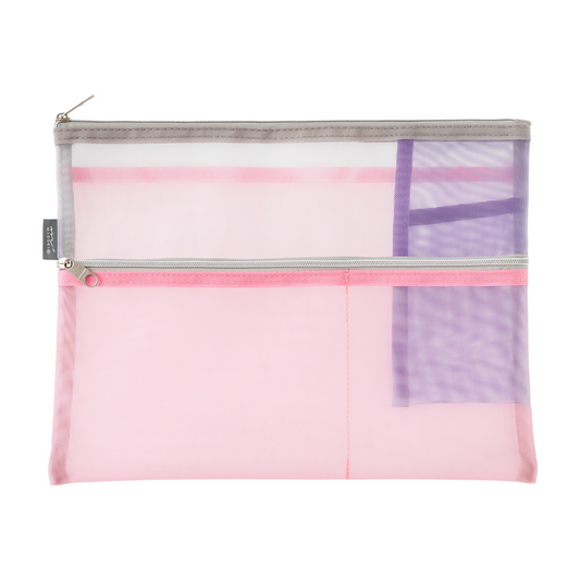 Midori Pen & Tool Pouch <B5> Mesh — Pink — detail view