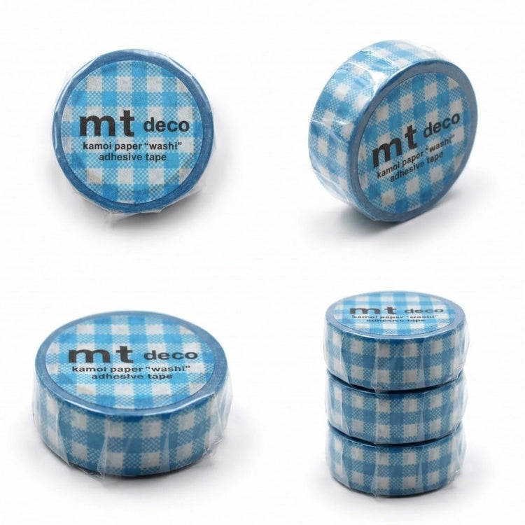 mt 1P Kamoi Washi Tape — Ichimatsu Gingham Blue — rolled out on paper