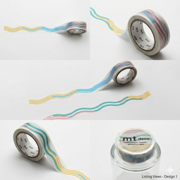 mt 1P Kamoi Washi Tape — Wavy Pastel — rolled out on paper