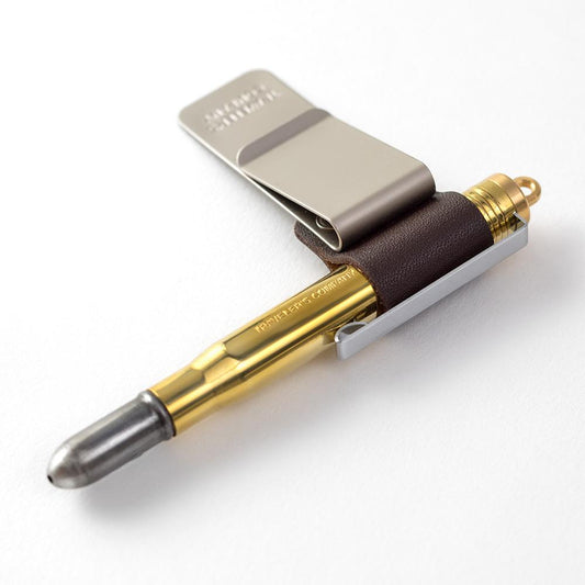 Traveler's Notebook Refill 016 Pen Holder <M> Brown — in use