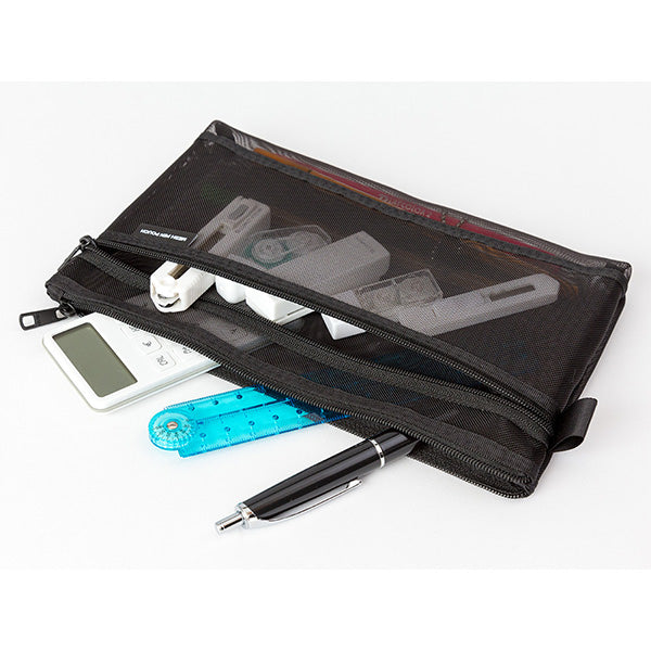 Midori Mesh Pen Pouch — Black — with packaging