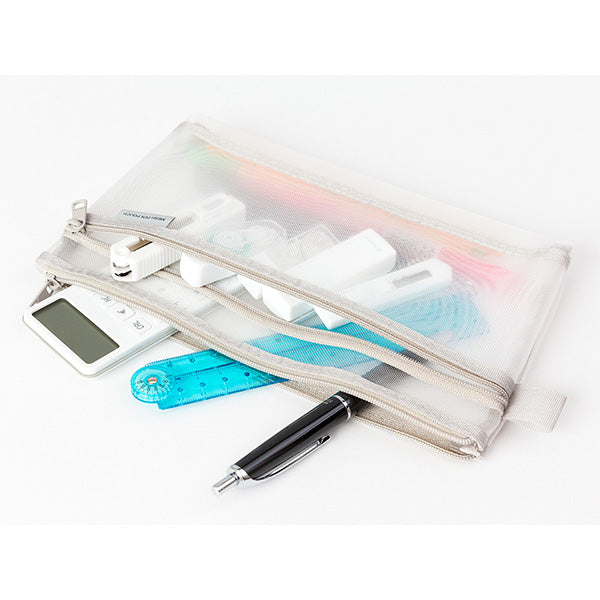 Midori Mesh Pen Pouch — Gray — with packaging