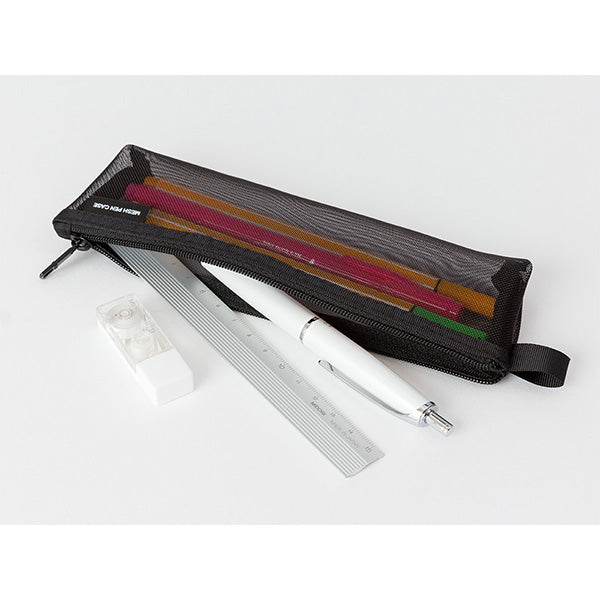 Midori CL Mesh Mini Pen Pouch — Black — with packaging