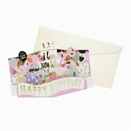 D'Won 3D Pop Up Birthday Card — I Love You Like I Love Cake — flat lay