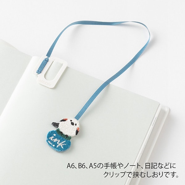 Midori Embroidery Bookmarker — Long-tailed Tit — flat lay