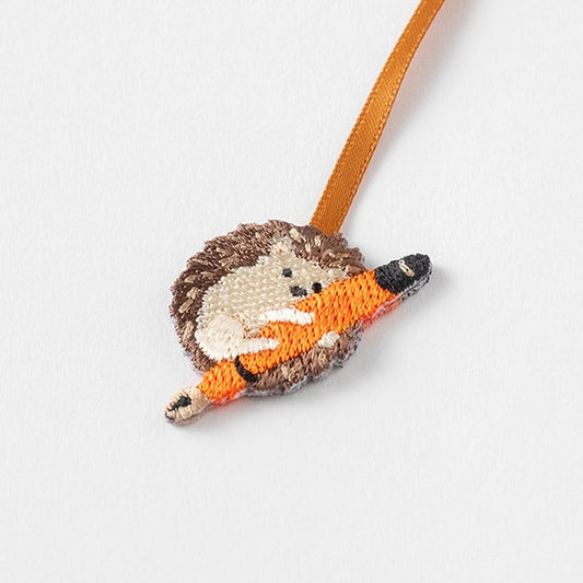 Midori Embroidery Bookmarker — Hedgehog — detail view