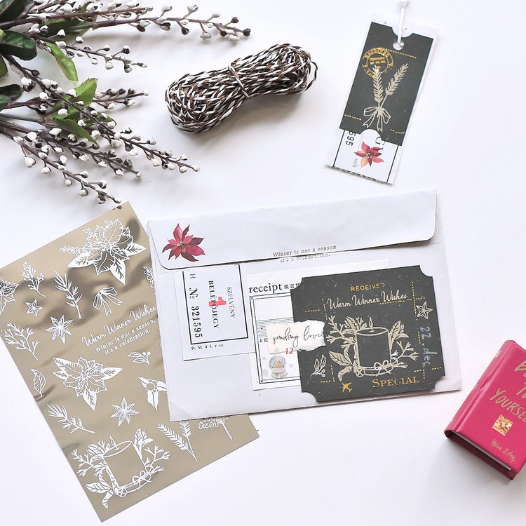 MU Craft Silver Foil Christmas Print-On Sticker 002 — with packaging