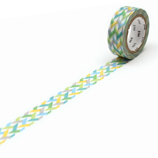 mt Deco Washi Tape — Slash Green — roll front