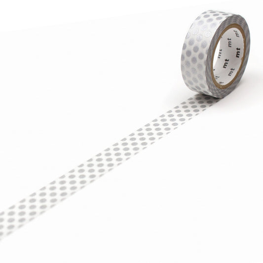 mt Deco Washi Tape — Dot Silver — roll front