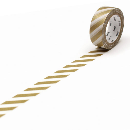 mt Deco Washi Tape — Stripe Gold 2 — roll front