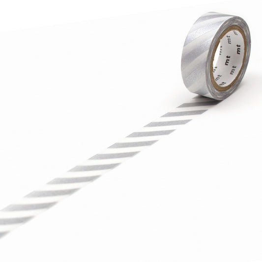 mt Deco Washi Tape — Stripe Silver 2 — roll front