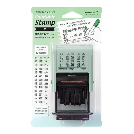 Midori Paintable Rotating Date Stamp — Flowers — stamp front