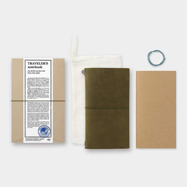 Traveler's Notebook Starter Kit (Regular Size) — Olive — flat lay