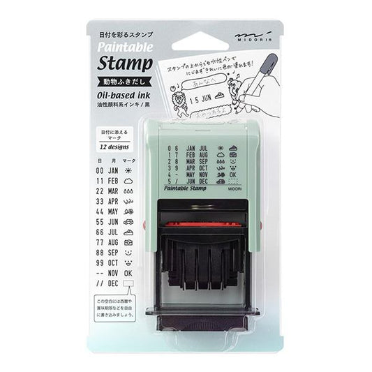 Midori Paintable Rotating Date Stamp — Animal Speech Bubbles — stamp front