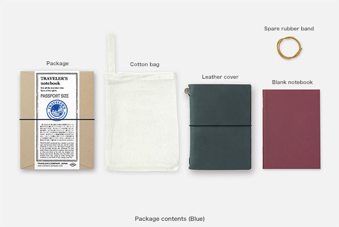 Traveler's Notebook Starter Kit (Passport Size) - Blue (15240006) — in use