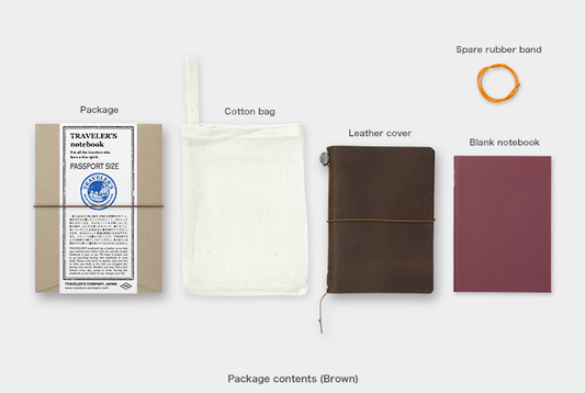 Traveler's Notebook Starter Kit (Passport Size) - Brown (15027006) — in use