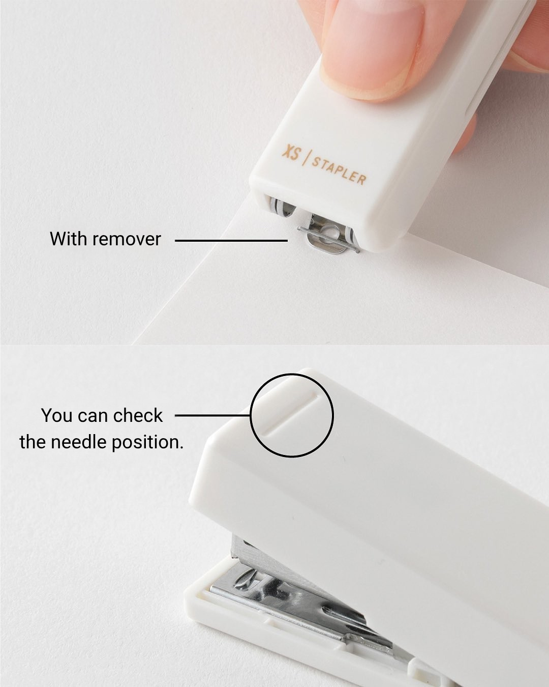 Midori XS Compact Stapler — White B — flat lay