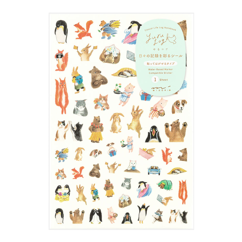 Midori Yuru Log Sticker <1 Sheet> — Animal — sheet front