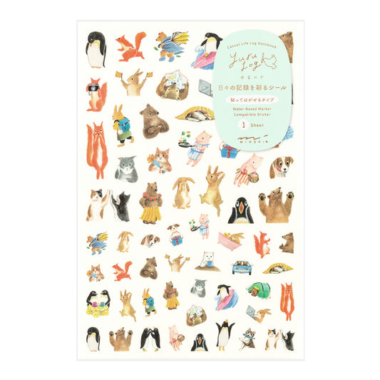 Midori Yuru Log Sticker <1 Sheet> — Animal — sheet front