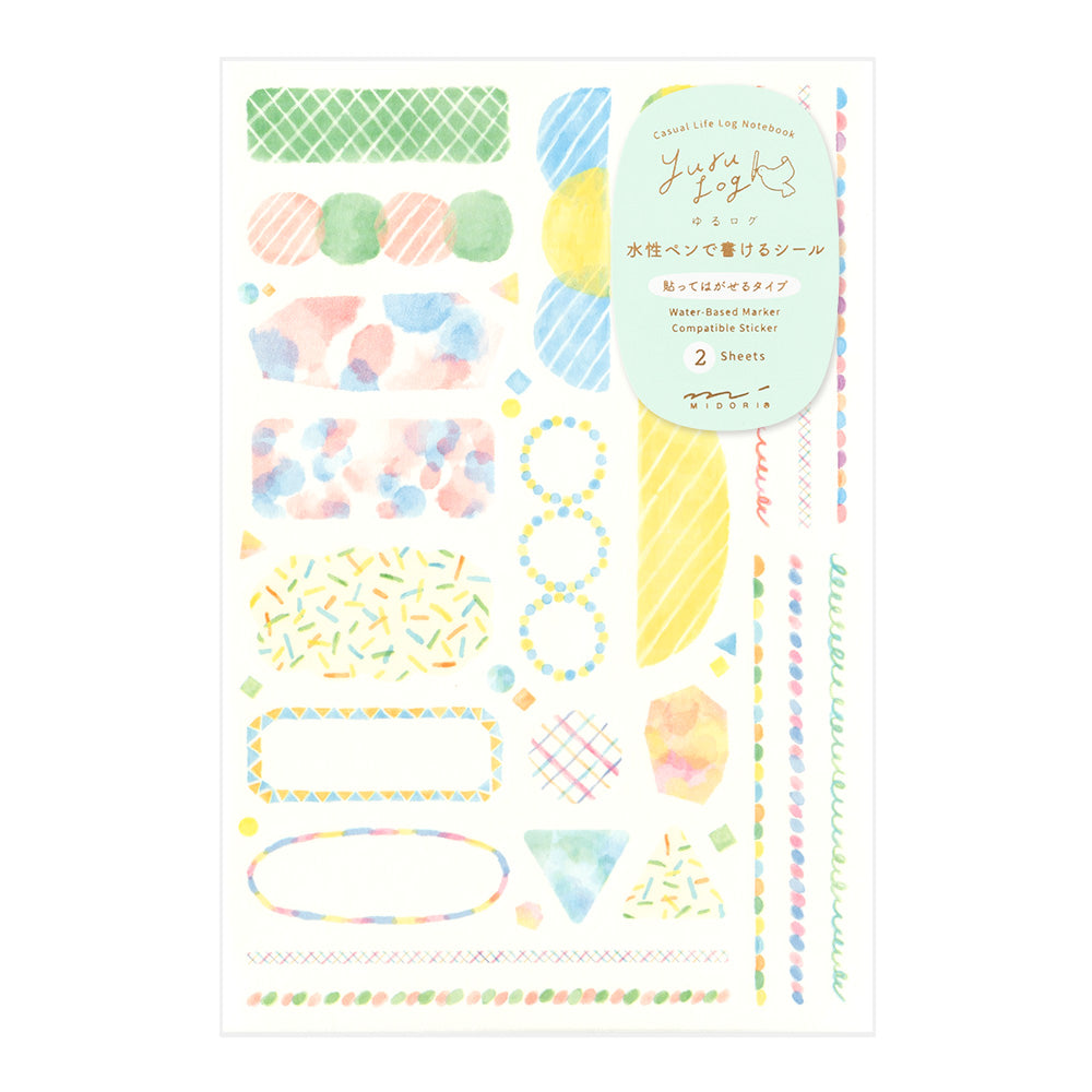 Midori Yuru Log Sticker <2 Sheets> — Watercolor — sheet front