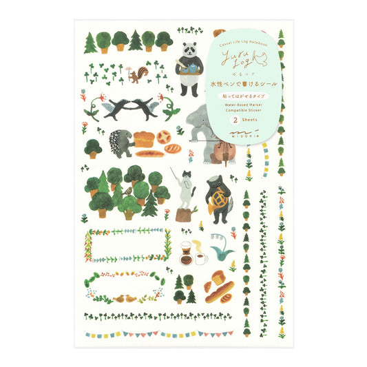 Midori Yuru Log Sticker <2 Sheets> — Forest Animal — sheet front