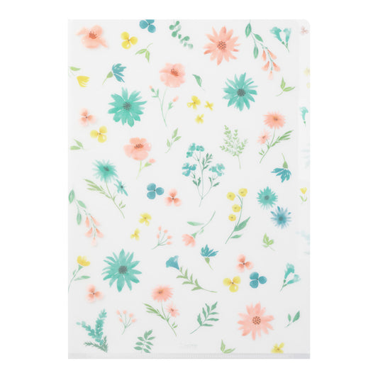 Midori A4 3-Pocket Clear Folder — Flowers B — detail view