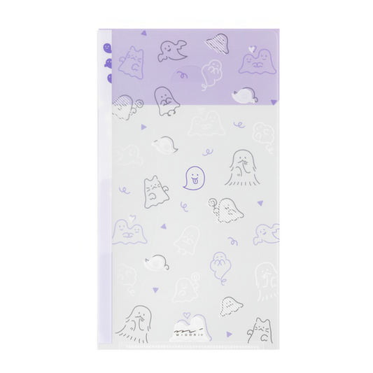 Midori A5 Slim 3-Pocket Clear Folder with Flap — Ghost — detail view