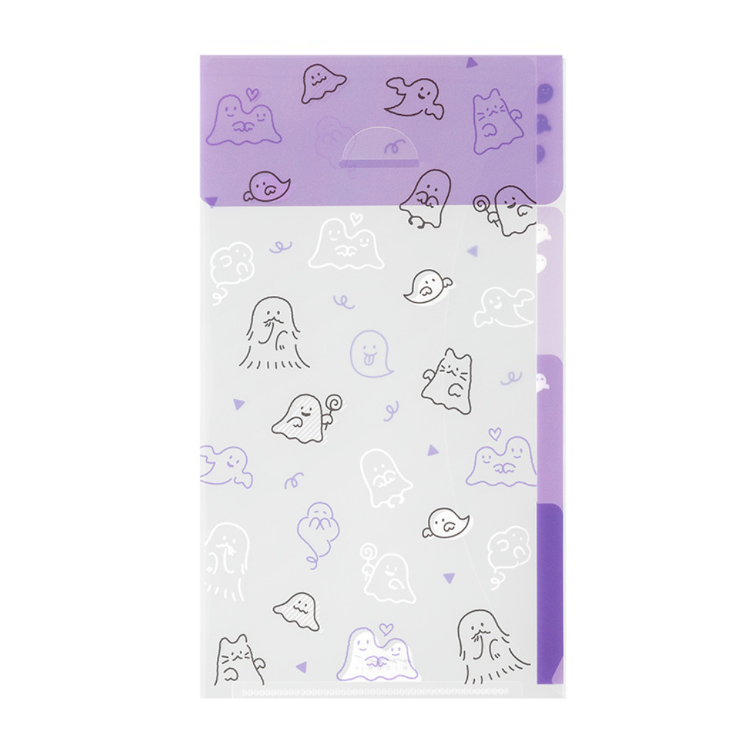 Midori A5 Slim 3-Pocket Clear Folder with Flap — Ghost — front view