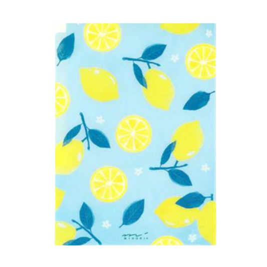 Midori A4 3-Pocket Clear Folder — Lemon — front view