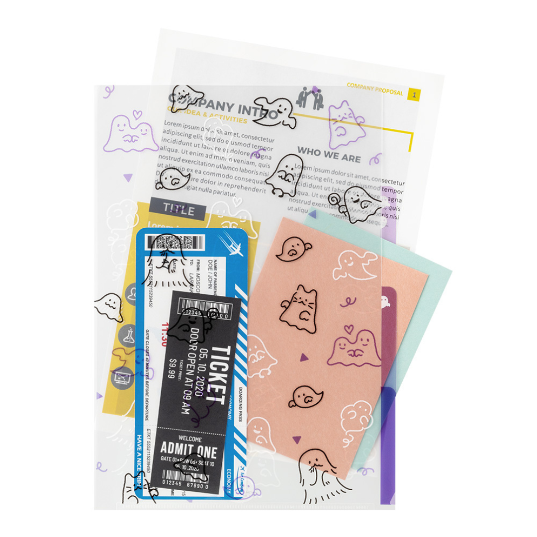 Midori A4 3-Pocket Clear Folder — Ghost — with packaging