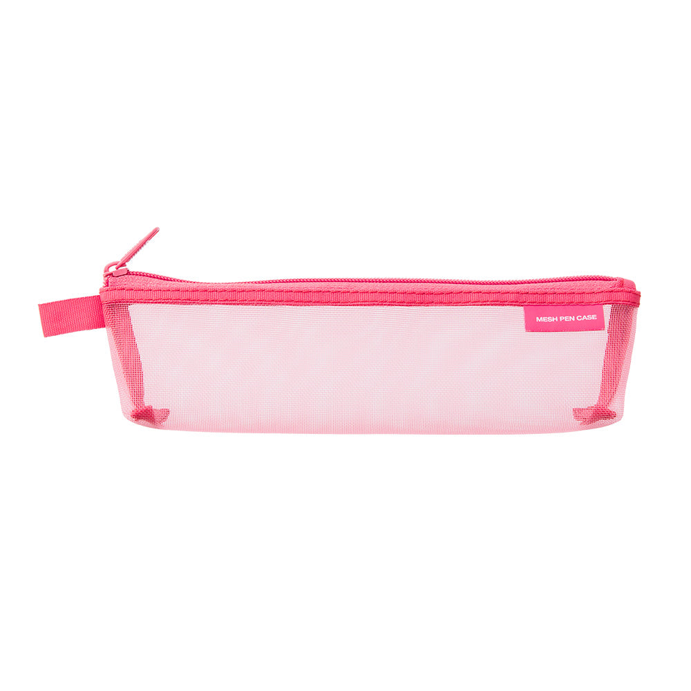 Midori Mesh Mini Pen Case — Pink A — front view