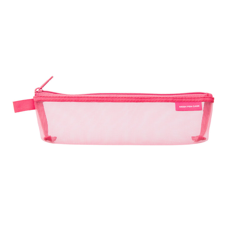 Midori Mesh Mini Pen Case — Pink A — front view