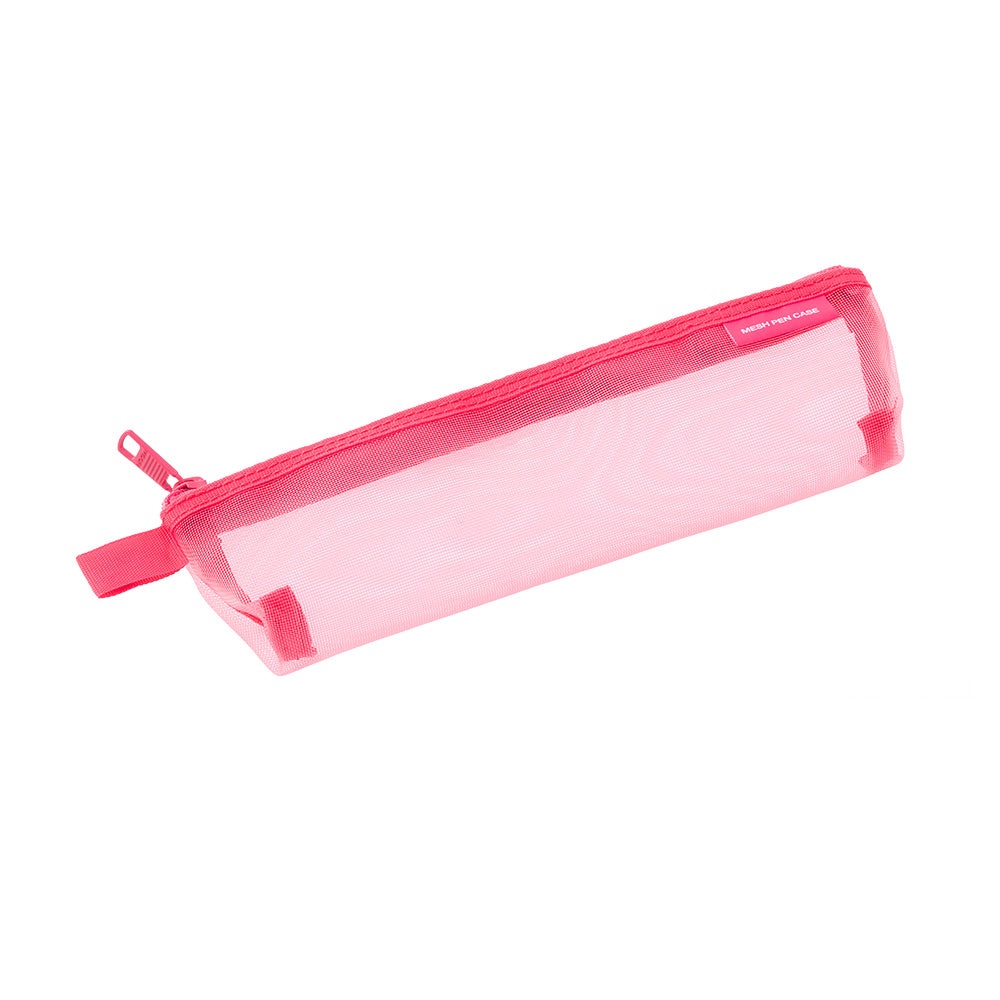 Midori Mesh Mini Pen Case — Pink A — with packaging